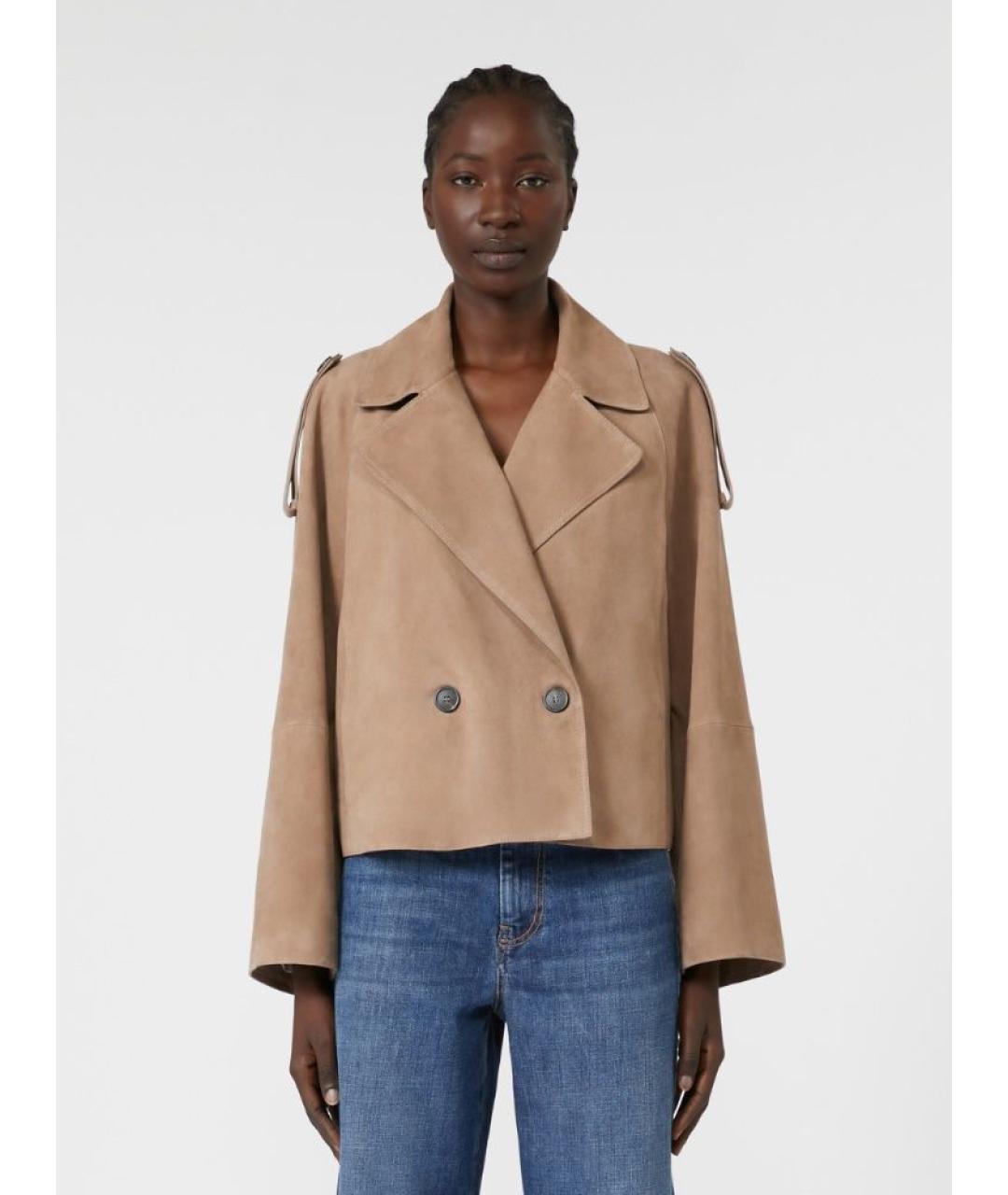 WEEKEND MAX MARA Бежевое замшевое пальто, фото 2