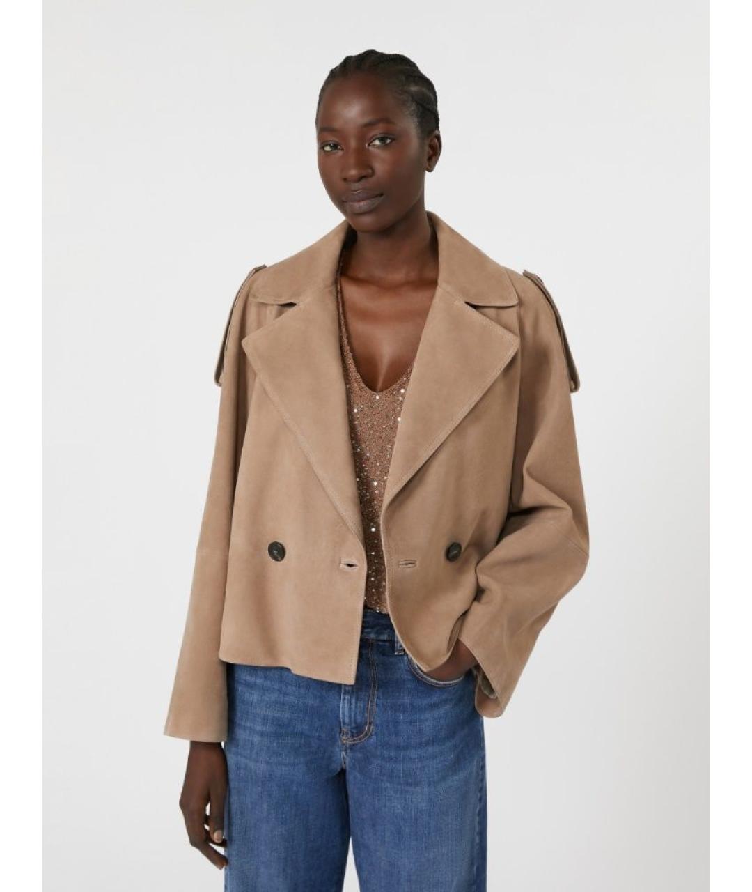 WEEKEND MAX MARA Бежевое замшевое пальто, фото 4