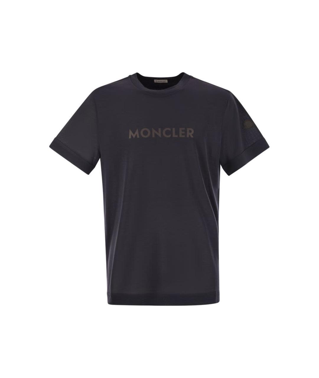 MONCLER Темно-синяя вискозная футболка, фото 1
