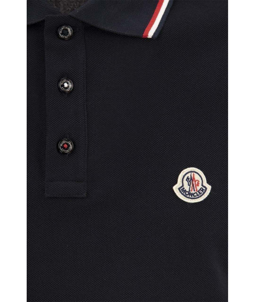 MONCLER Темно-синее хлопковое поло с коротким рукавом, фото 4