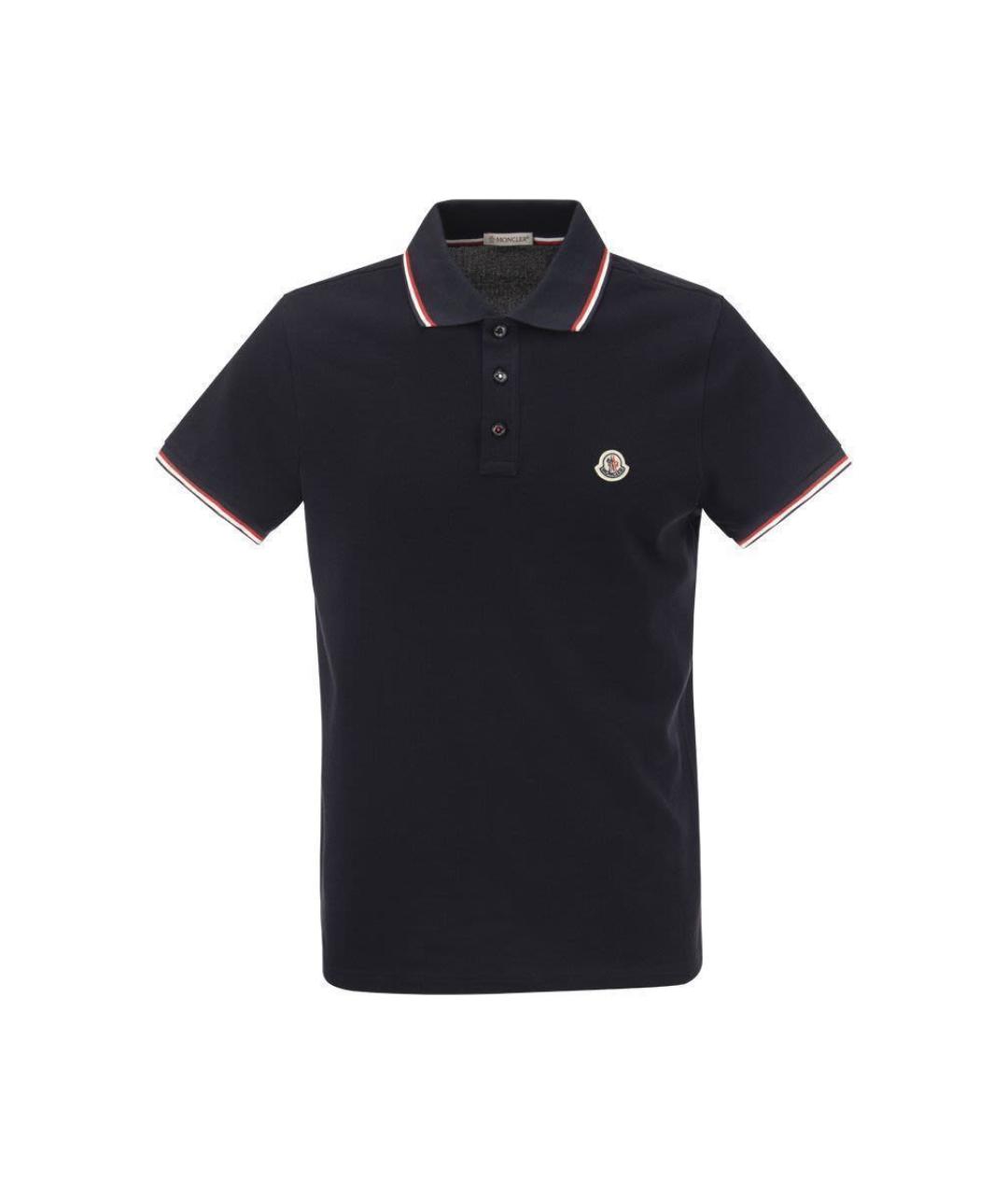 MONCLER Темно-синее хлопковое поло с коротким рукавом, фото 1