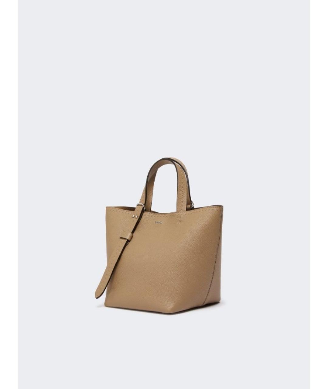 MAX MARA Бежевая кожаная сумка тоут, фото 2
