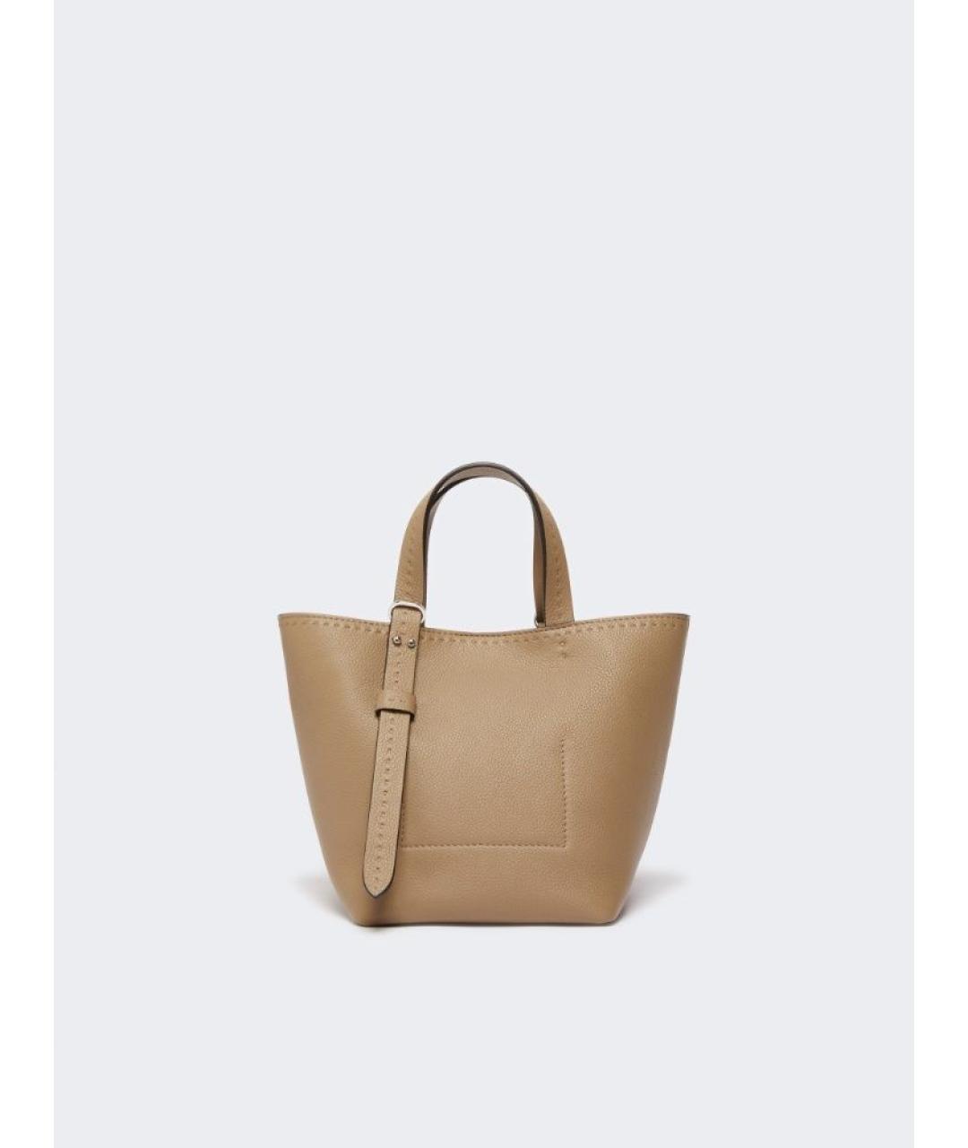 MAX MARA Бежевая кожаная сумка тоут, фото 3
