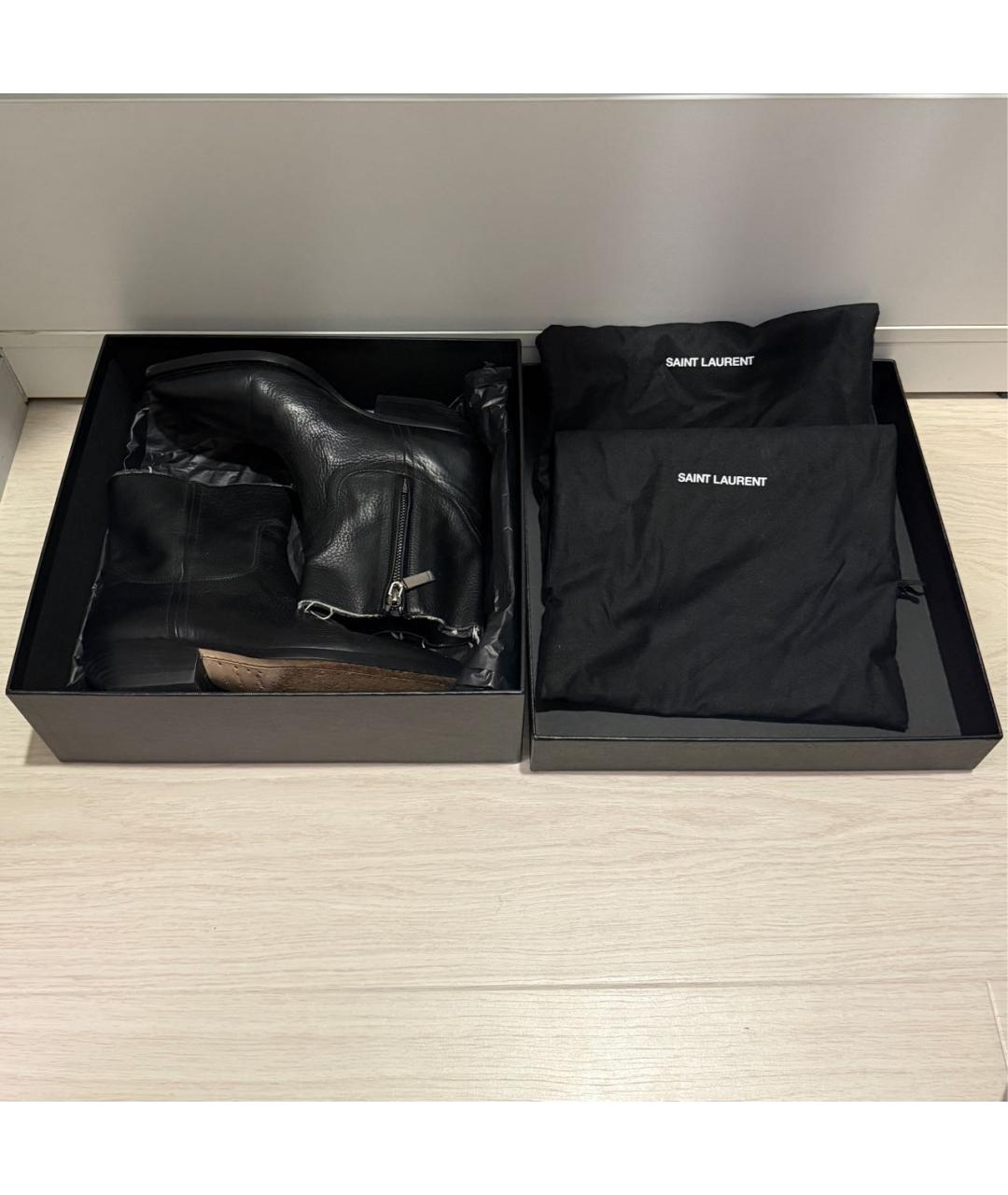 SAINT LAURENT Черные кожаные полусапоги, фото 8