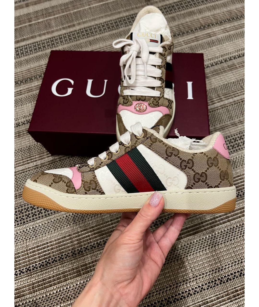 GUCCI Коричневые текстильные кеды, фото 5
