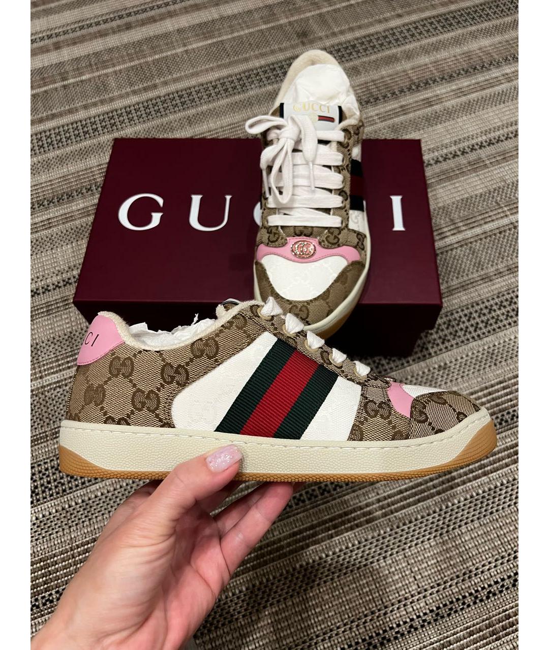 GUCCI Коричневые текстильные кеды, фото 7