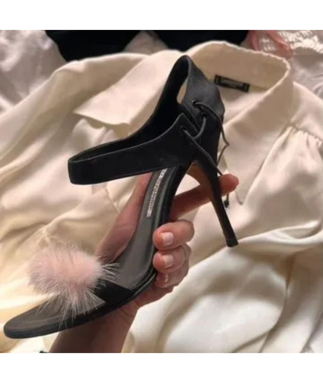 MANOLO BLAHNIK Черные текстильные босоножки, фото 4