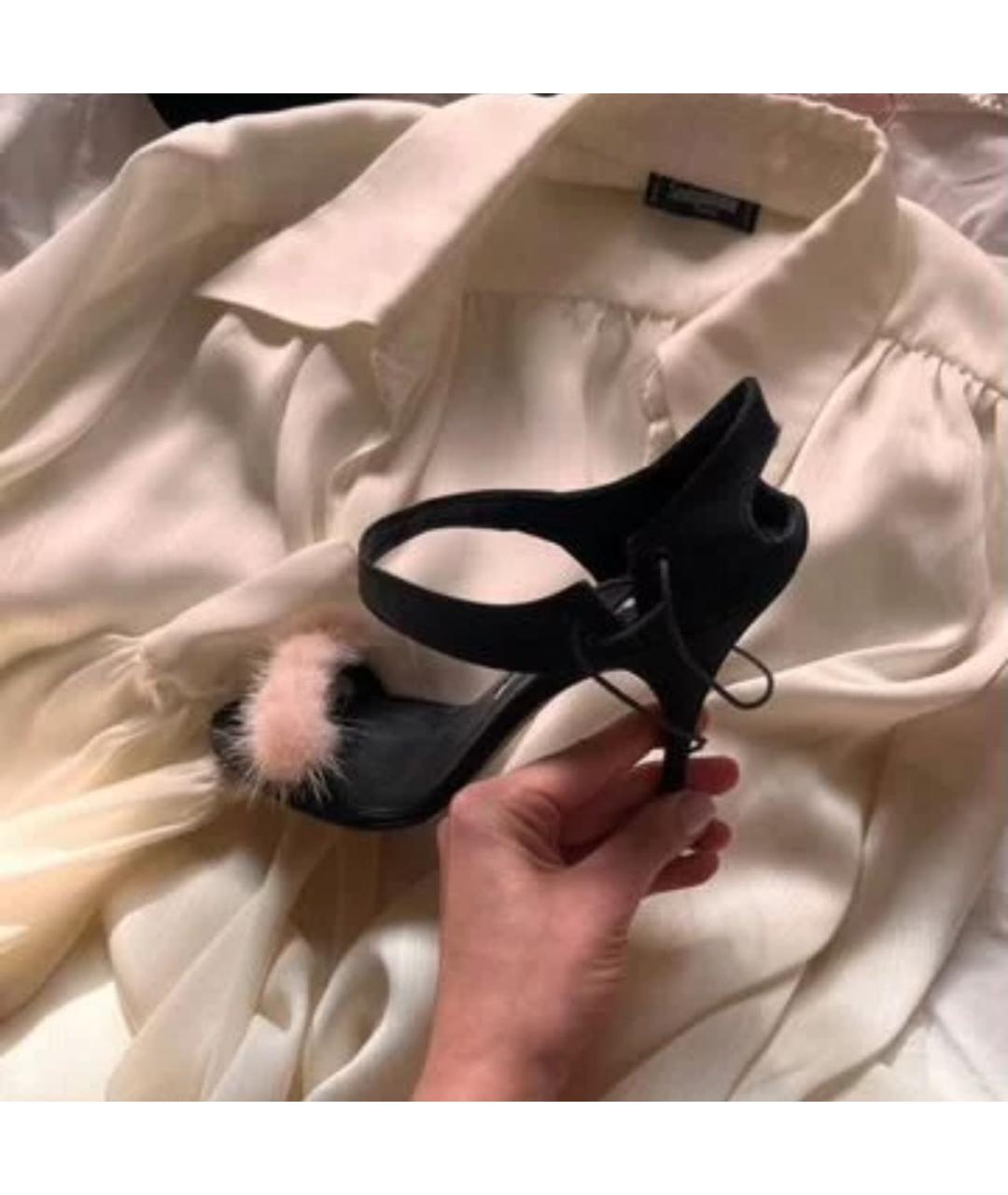 MANOLO BLAHNIK Черные текстильные босоножки, фото 3
