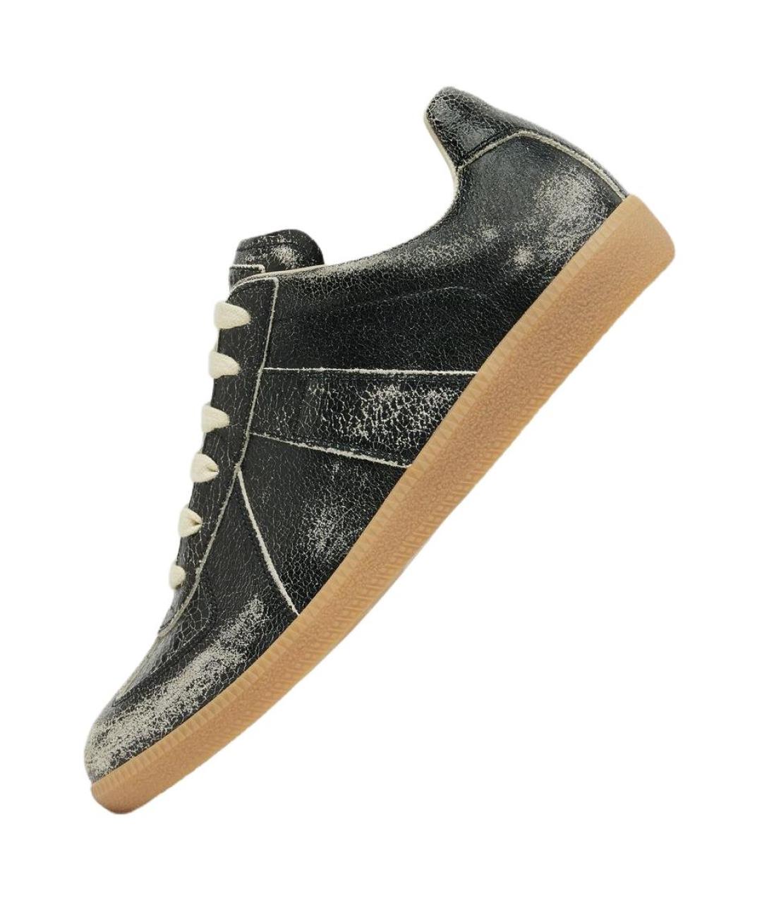 MAISON MARGIELA Черные кожаные кроссовки, фото 2