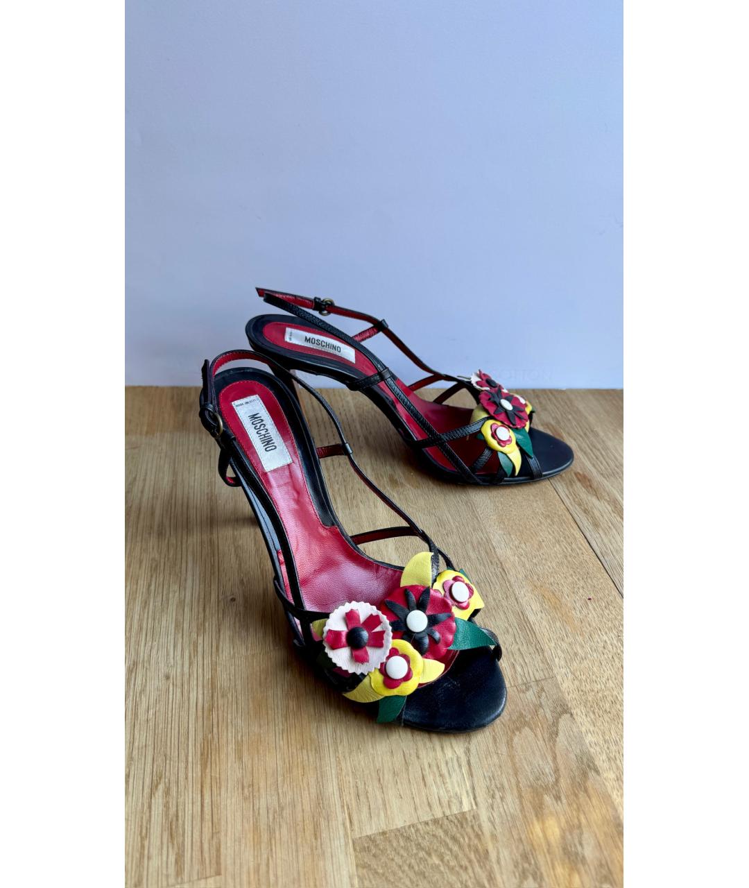 MOSCHINO Черные кожаные босоножки, фото 2