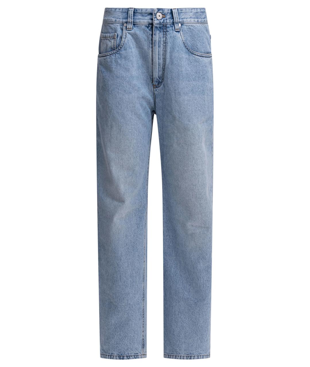BRUNELLO CUCINELLI Голубые хлопковые прямые джинсы, фото 1
