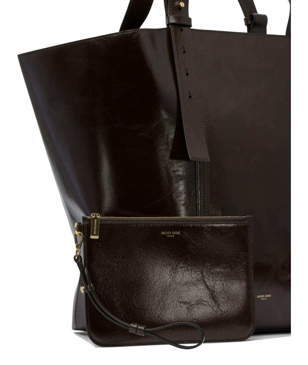 GOLDEN GOOSE DELUXE BRAND Коричневая сумка тоут из лакированной кожи, фото 4