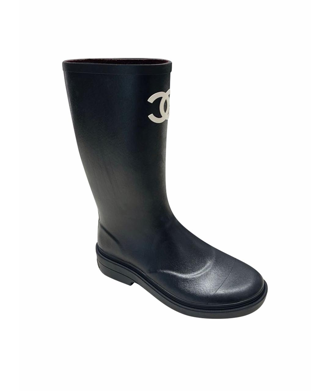 CHANEL Черные резиновые сапоги, фото 1
