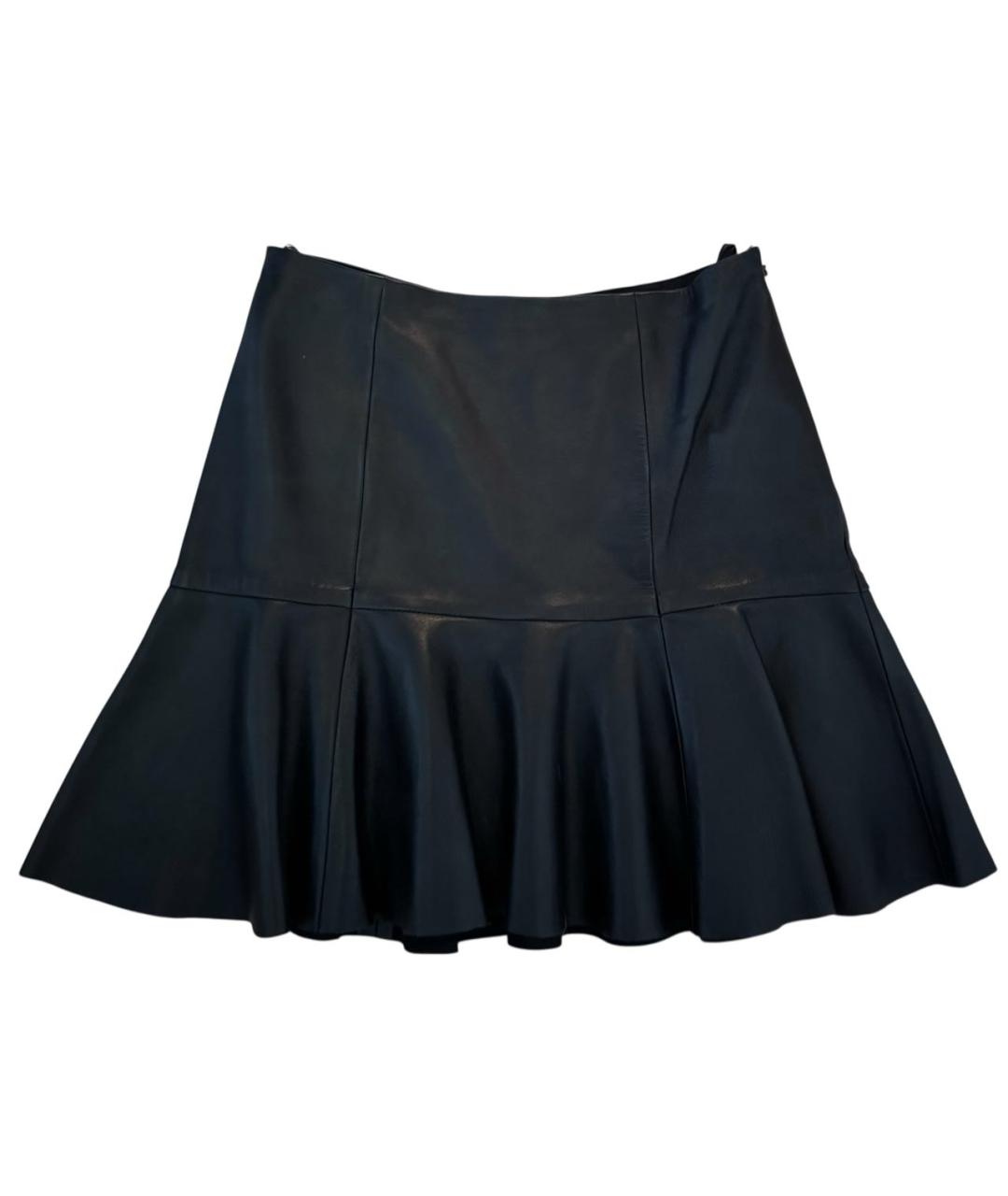 RALPH LAUREN Черная кожаная юбка мини, фото 1