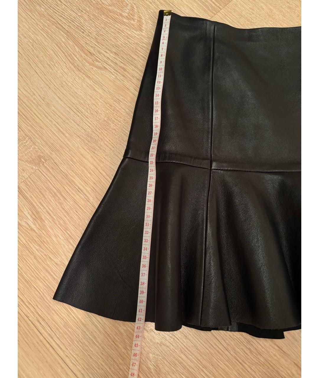 RALPH LAUREN Черная кожаная юбка мини, фото 5
