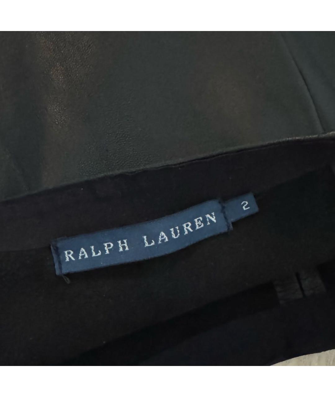 RALPH LAUREN Черная кожаная юбка мини, фото 3