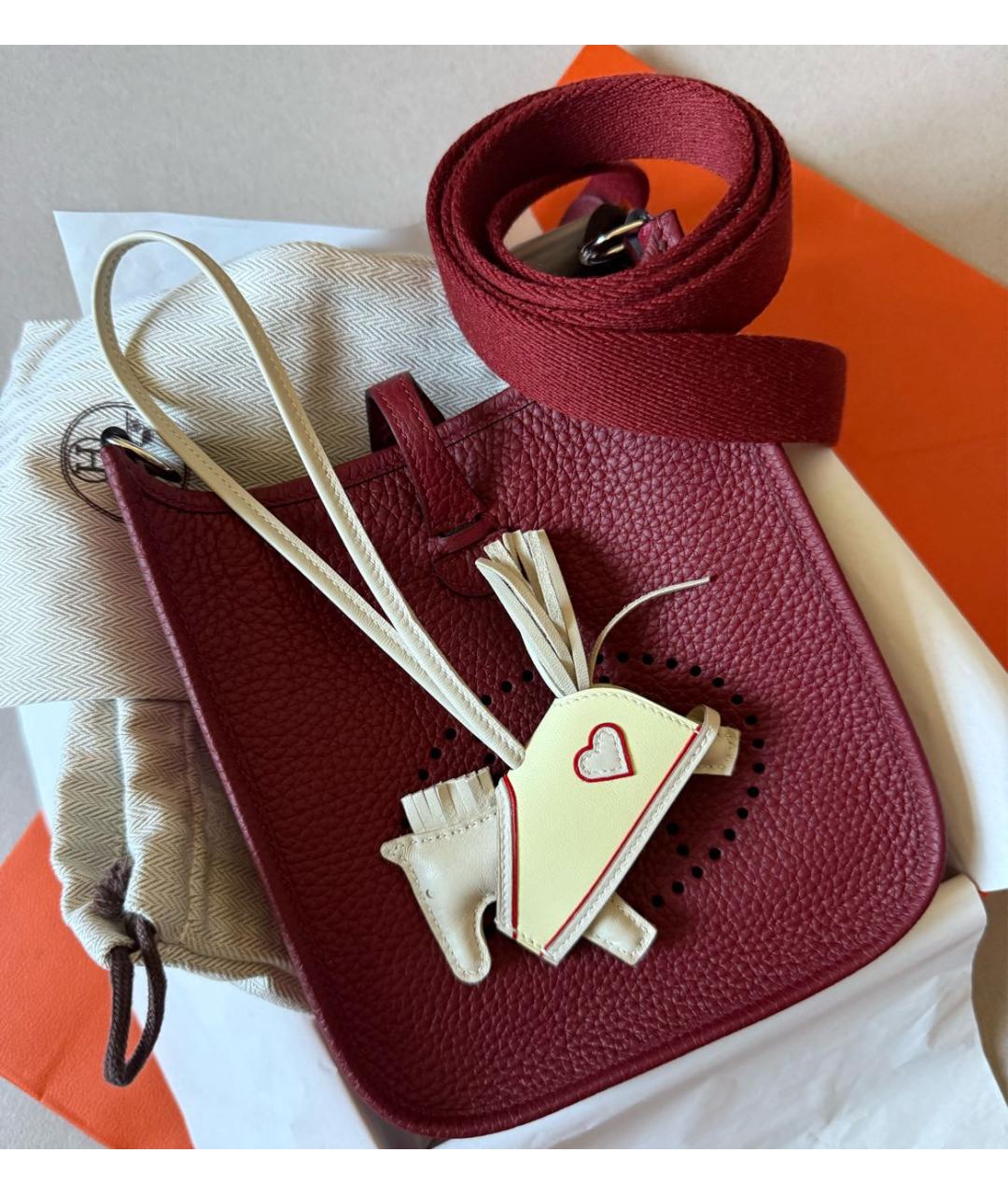 HERMES Бордовая кожаная сумка через плечо, фото 5