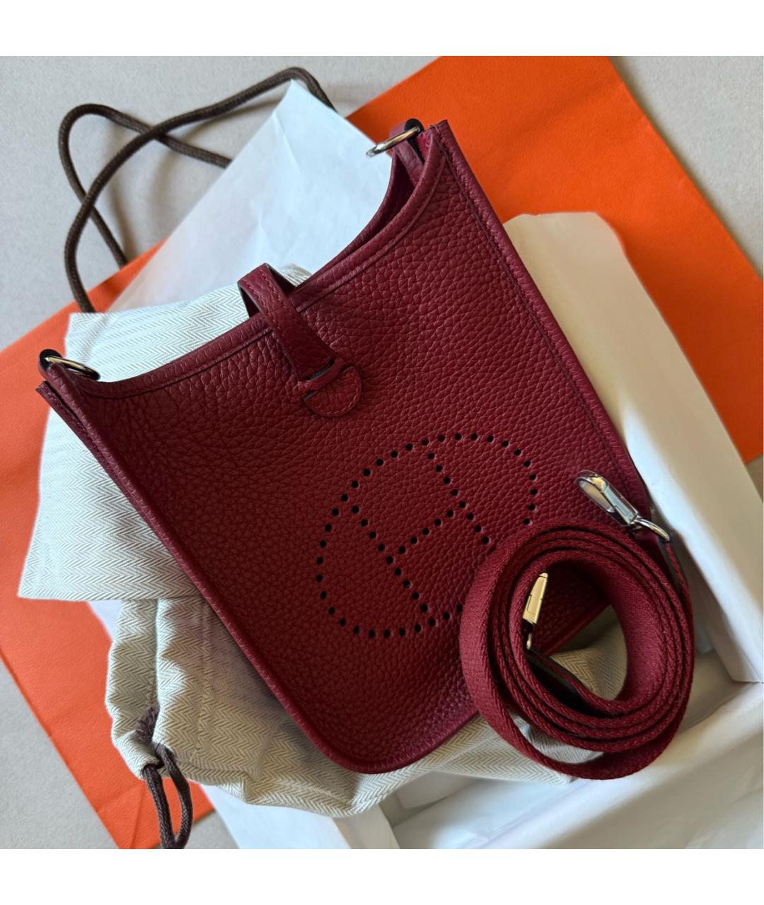 HERMES Бордовая кожаная сумка через плечо, фото 4