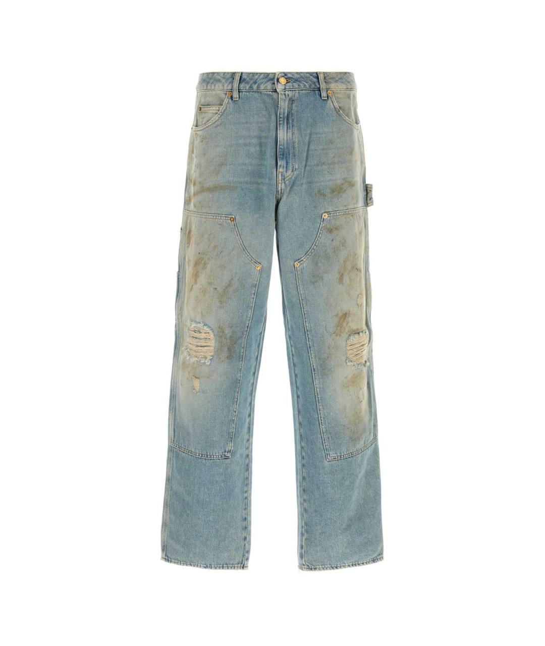 GOLDEN GOOSE DELUXE BRAND Голубые хлопковые прямые джинсы, фото 1