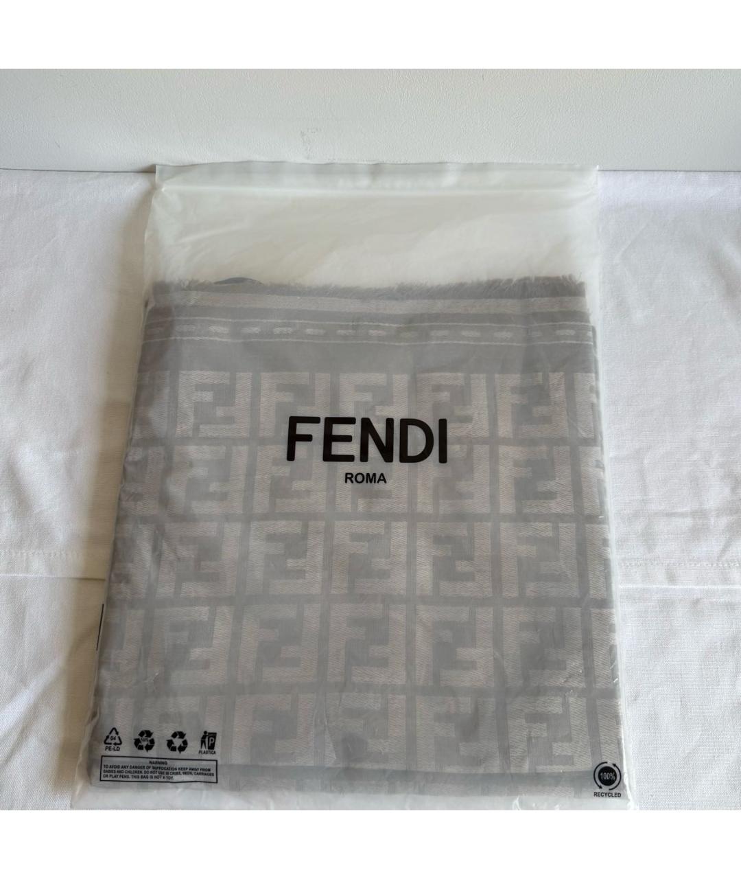 FENDI Бежевый шерстяной шарф, фото 6