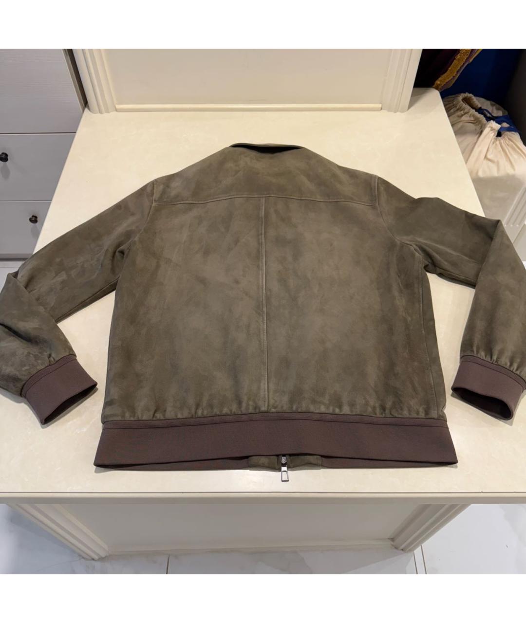 LORO PIANA Хаки кожаная куртка, фото 2
