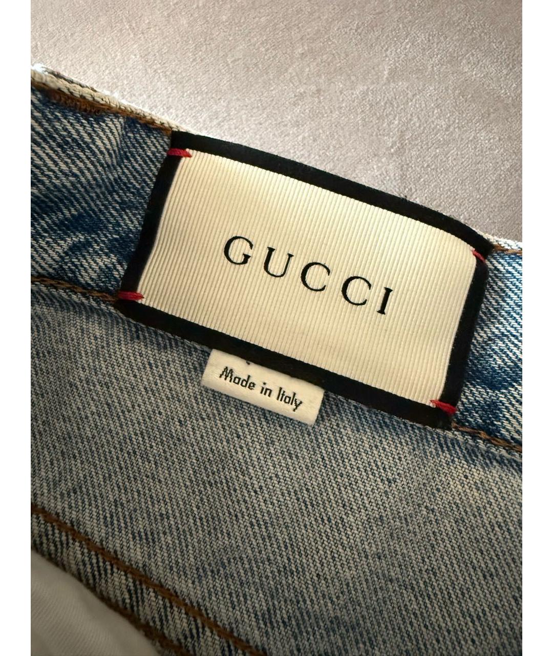 GUCCI Голубая деним юбка мини, фото 4