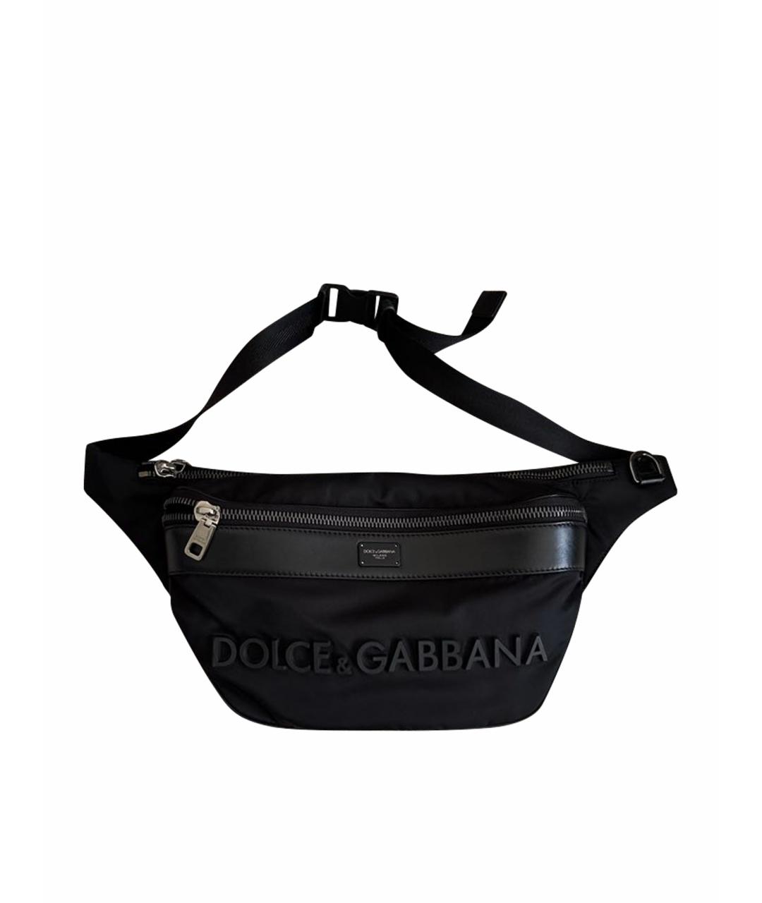 DOLCE&GABBANA Черная кожаная поясная сумка, фото 1