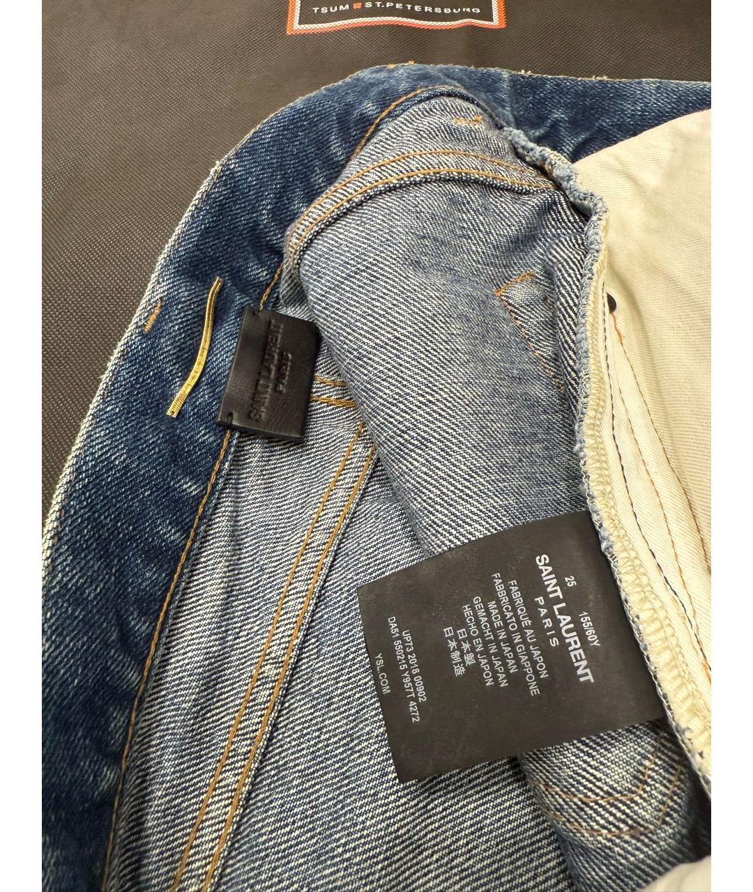 SAINT LAURENT Голубая деним юбка мини, фото 6