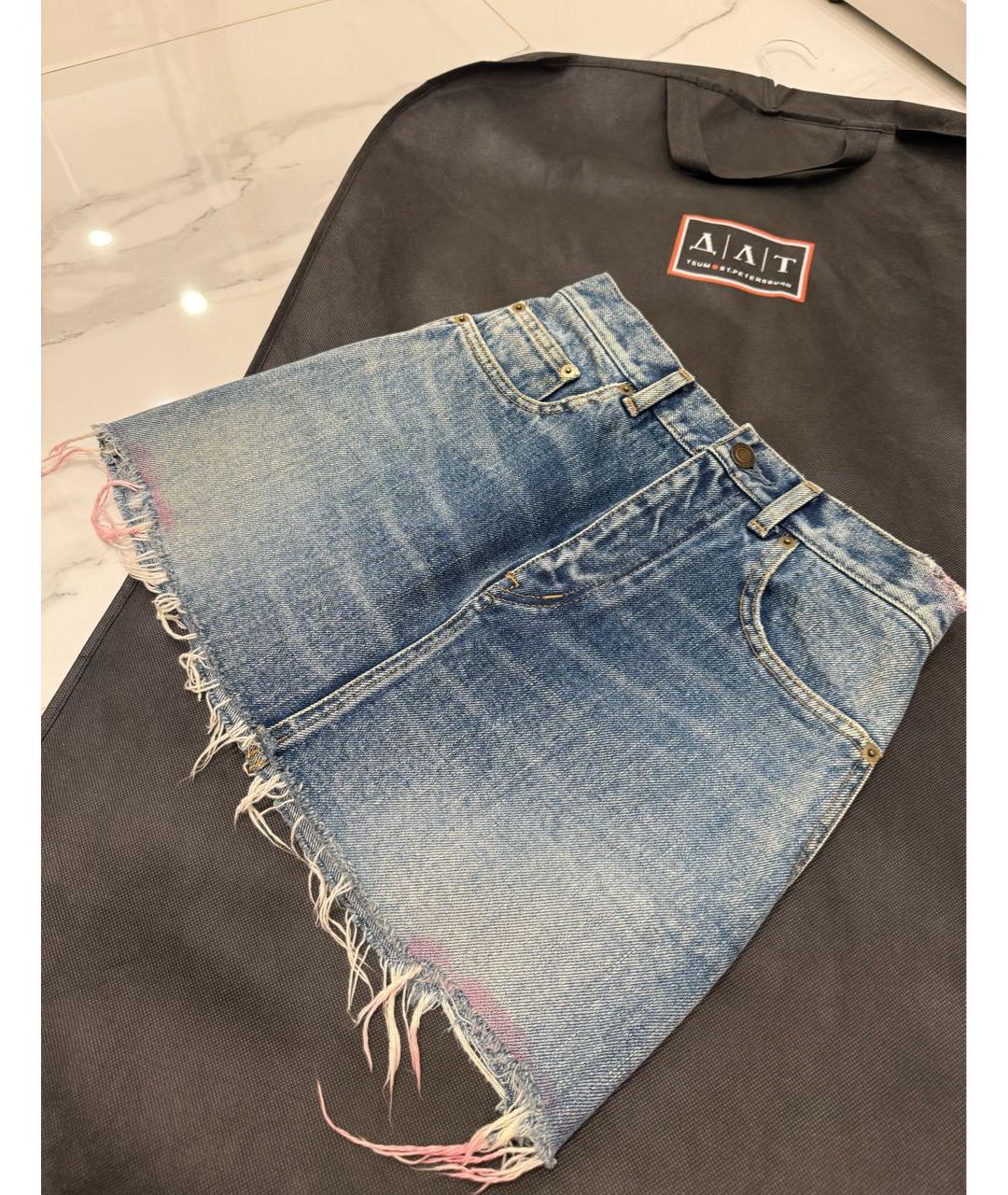 SAINT LAURENT Голубая деним юбка мини, фото 2