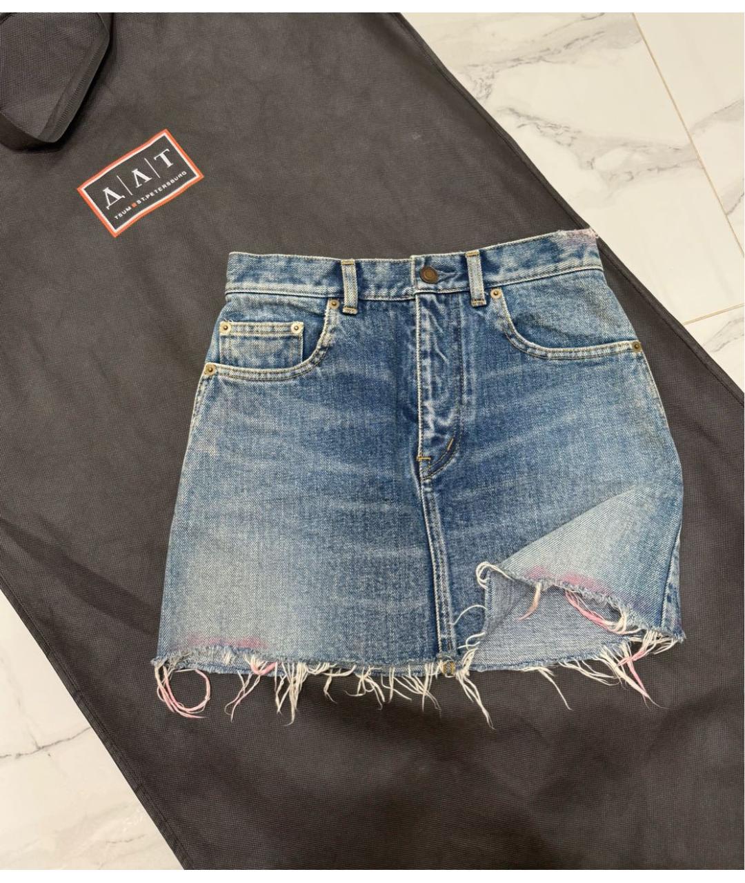SAINT LAURENT Голубая деним юбка мини, фото 4