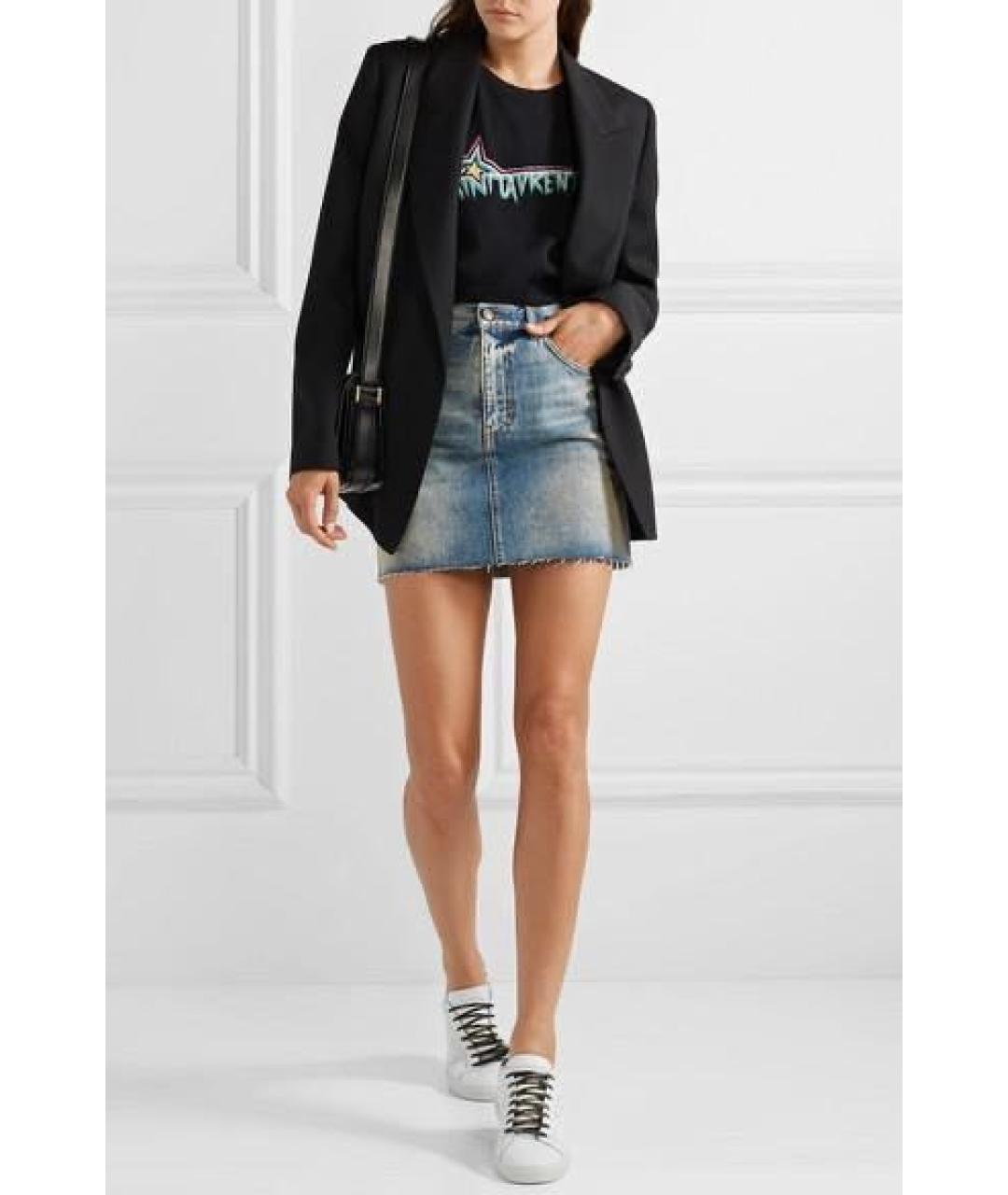 SAINT LAURENT Голубая деним юбка мини, фото 3