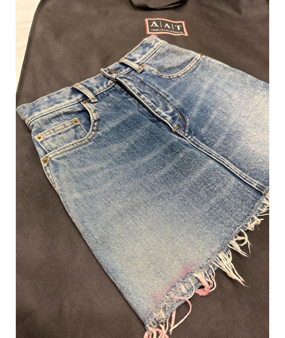 SAINT LAURENT Голубая деним юбка мини, фото 7