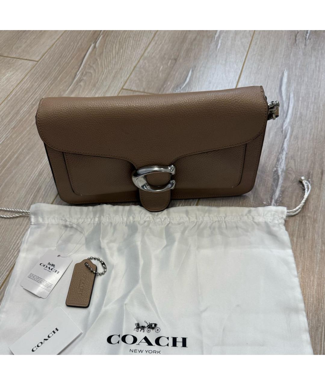 COACH Бежевая кожаная сумка через плечо, фото 3