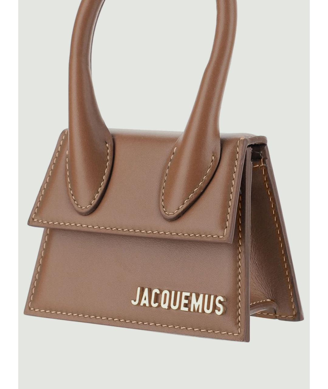 JACQUEMUS Коричневая кожаная сумка с короткими ручками, фото 3