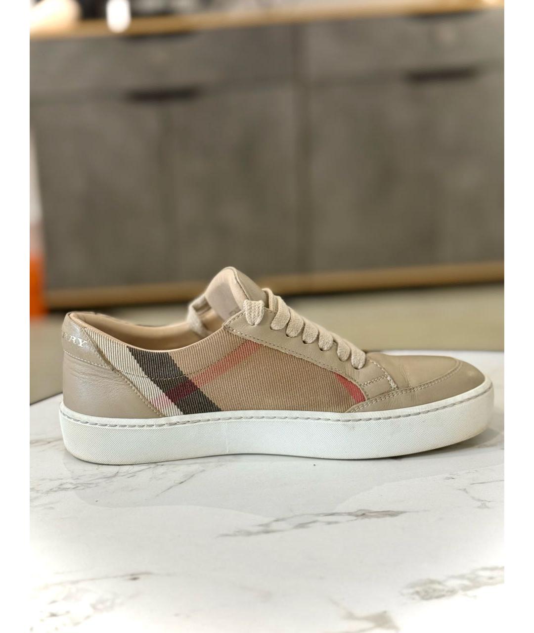 BURBERRY Бежевые кожаные кеды, фото 5