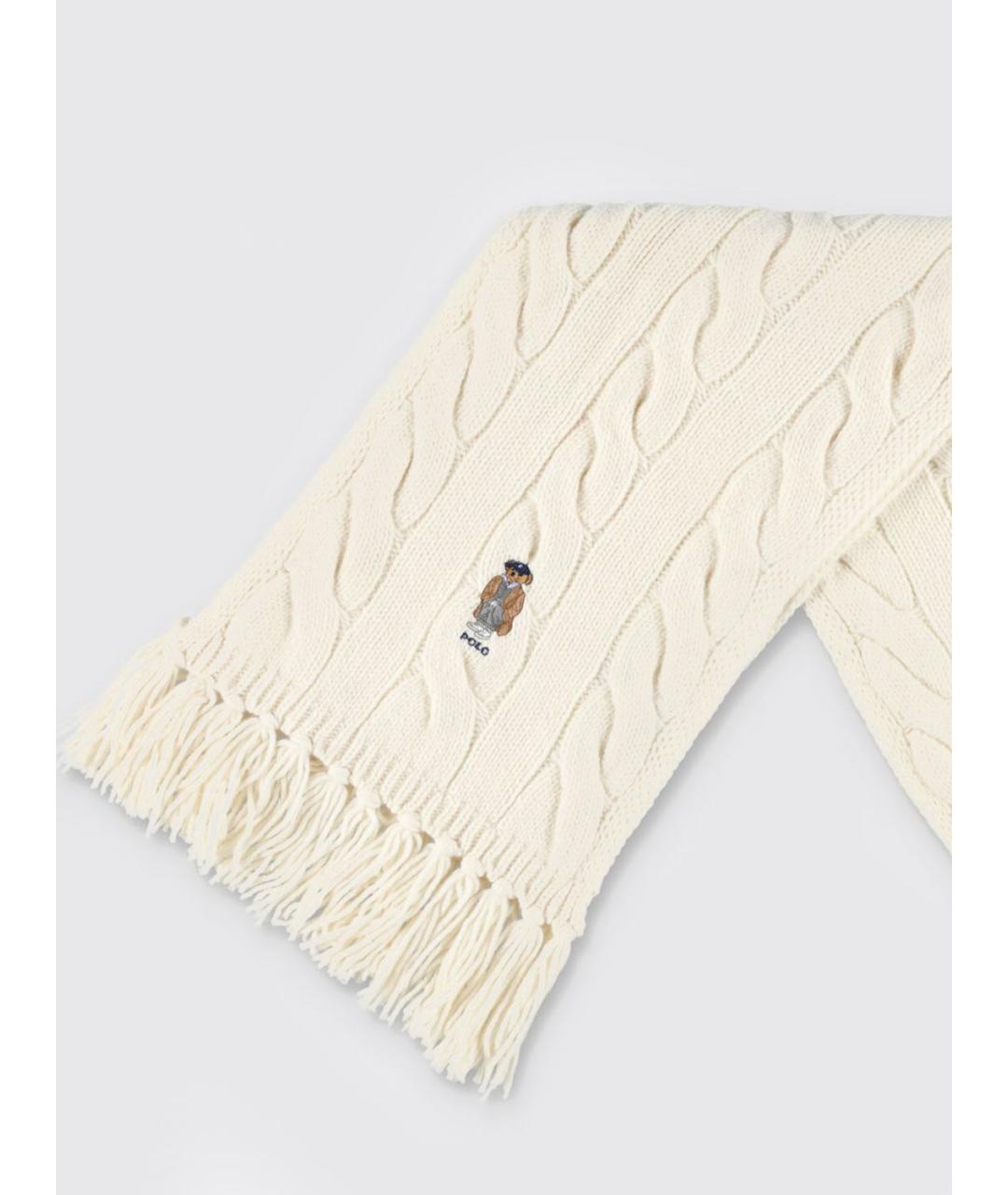 POLO RALPH LAUREN Белый шерстяной шарф, фото 2