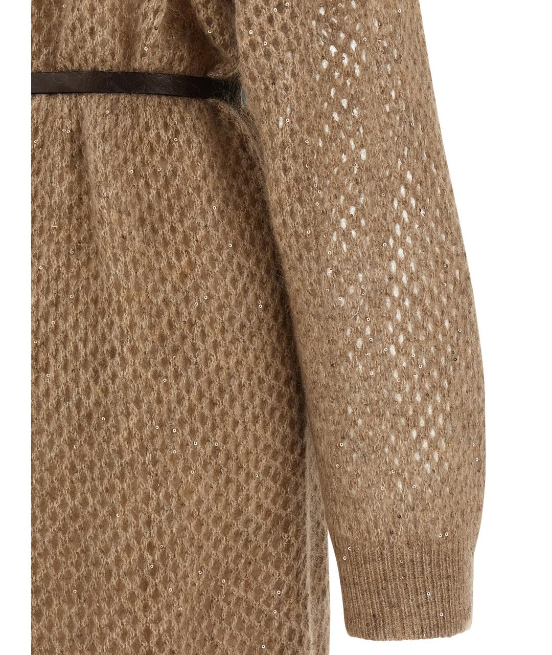 BRUNELLO CUCINELLI Бежевое шерстяное повседневное платье, фото 4