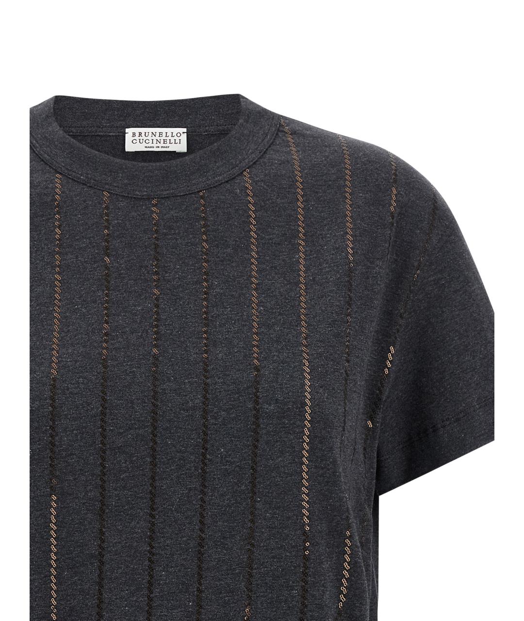BRUNELLO CUCINELLI Антрацитовая хлопковая футболка, фото 3