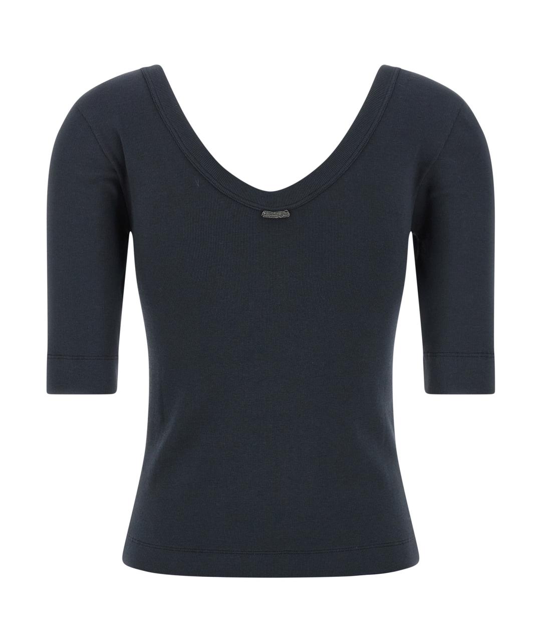 BRUNELLO CUCINELLI Синяя хлопковая футболка, фото 2