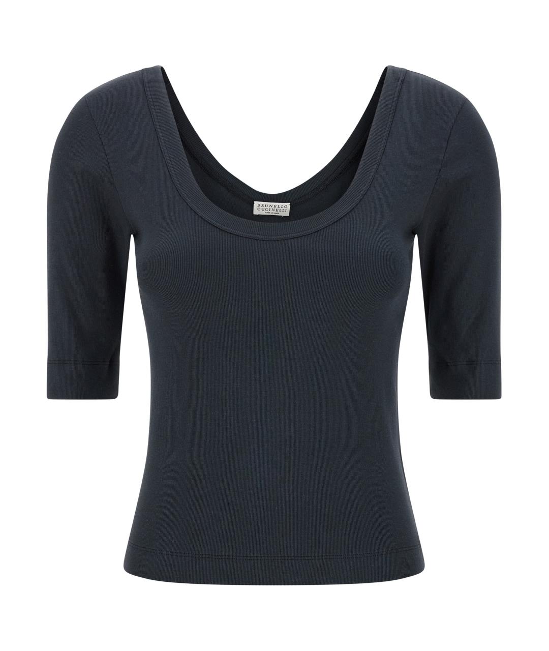 BRUNELLO CUCINELLI Синяя хлопковая футболка, фото 1