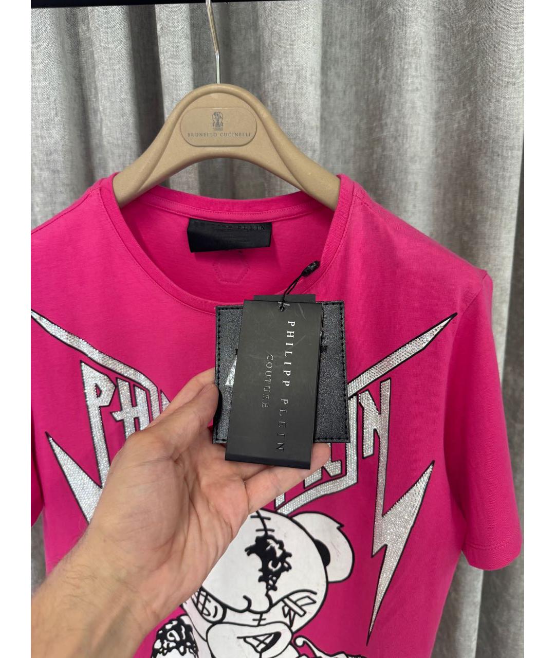 PHILIPP PLEIN Фуксия хлопковая футболка, фото 5