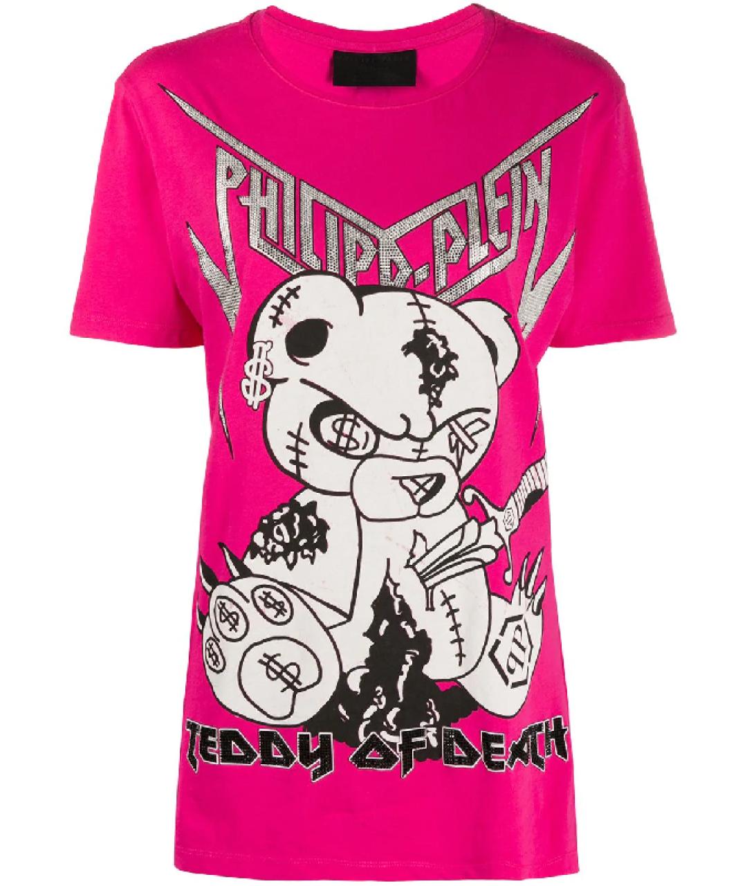 PHILIPP PLEIN Фуксия хлопковая футболка, фото 1
