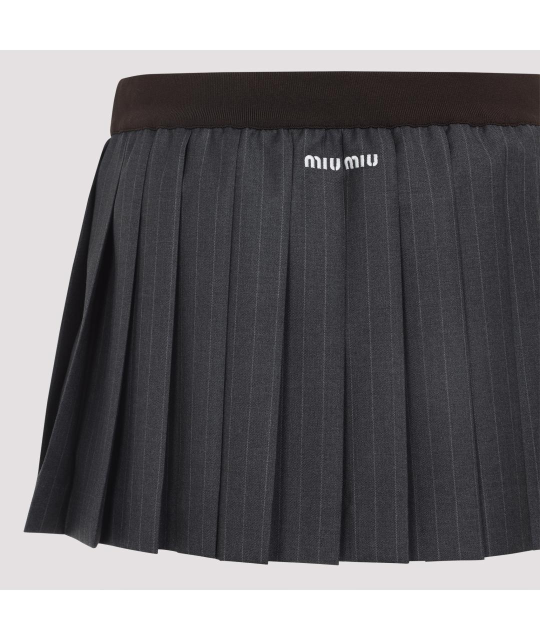 MIU MIU Антрацитовая шерстяная юбка мини, фото 5