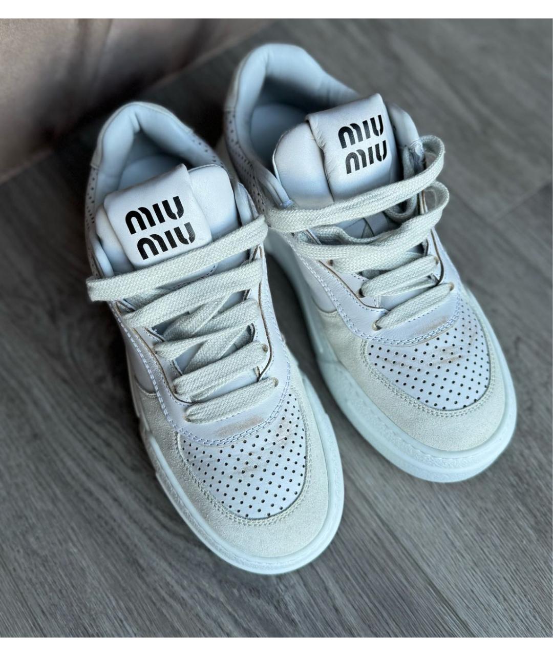 MIU MIU Белые кожаные кеды, фото 2