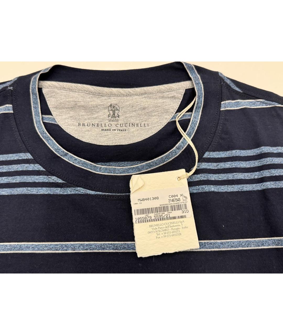 BRUNELLO CUCINELLI Темно-синяя хлопковая футболка, фото 2