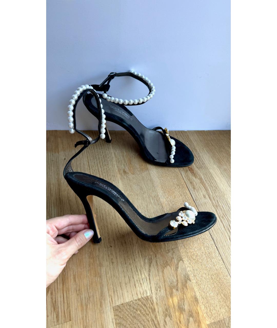 DOLCE&GABBANA Черные кожаные босоножки, фото 2