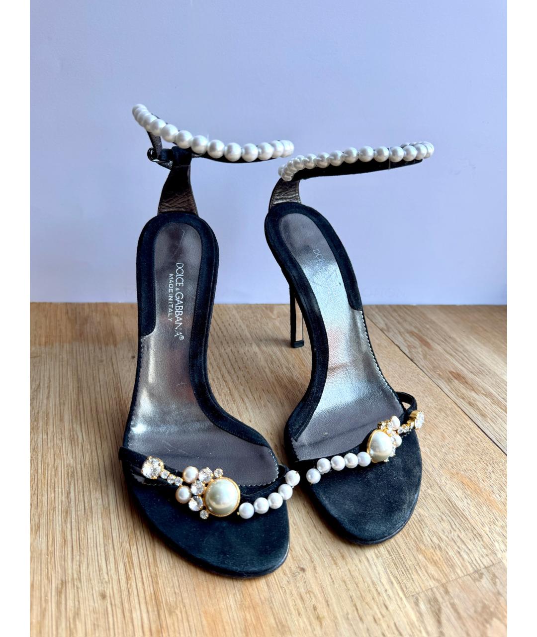 DOLCE&GABBANA Черные кожаные босоножки, фото 4