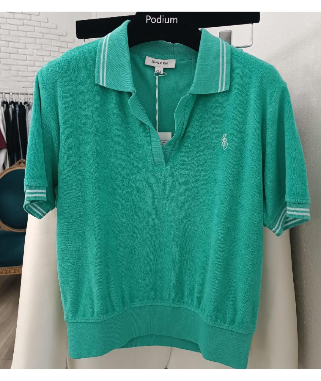 SPORTY AND RICH Бирюзовая хлопковая футболка, фото 4