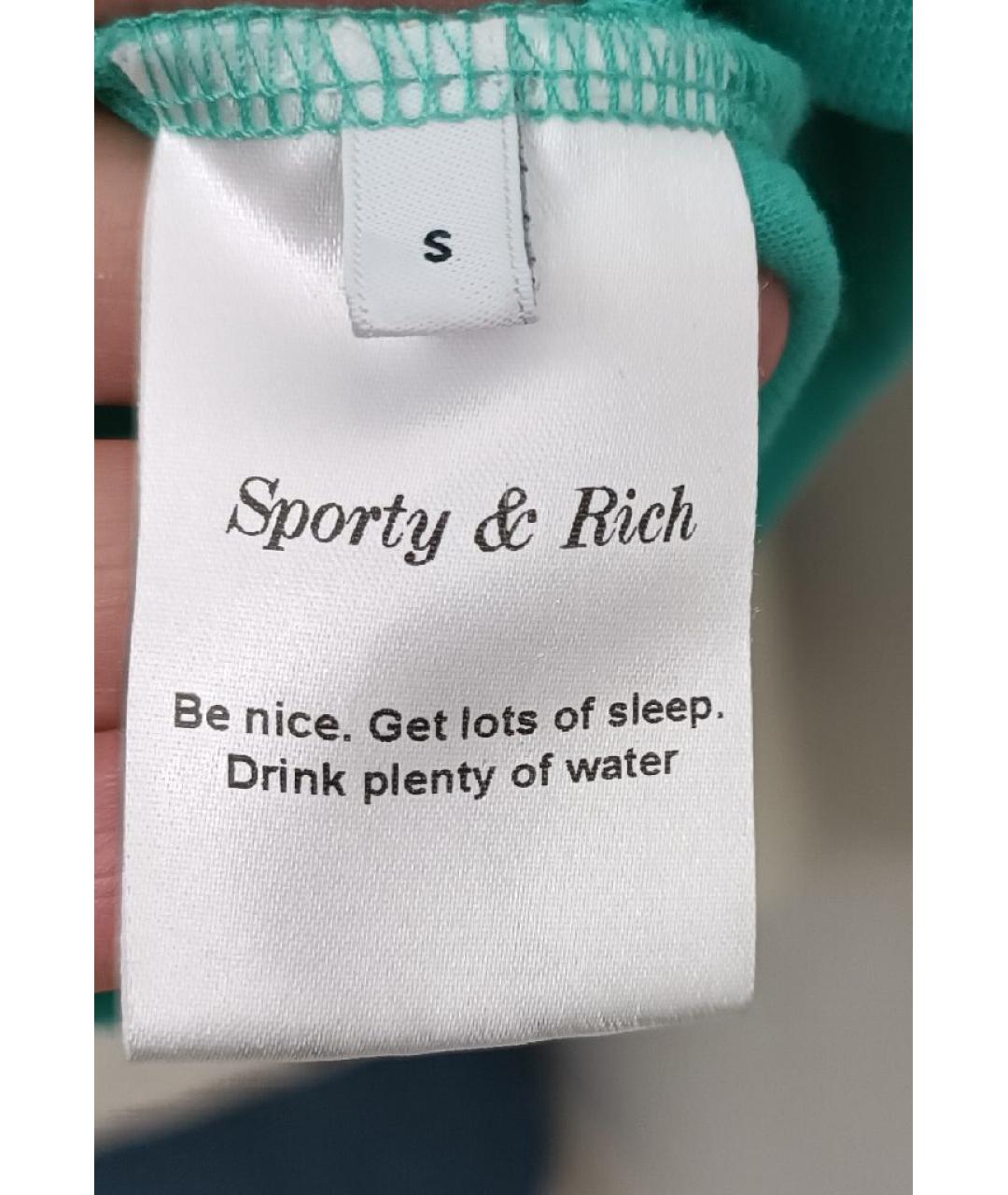 SPORTY AND RICH Бирюзовая хлопковая футболка, фото 3