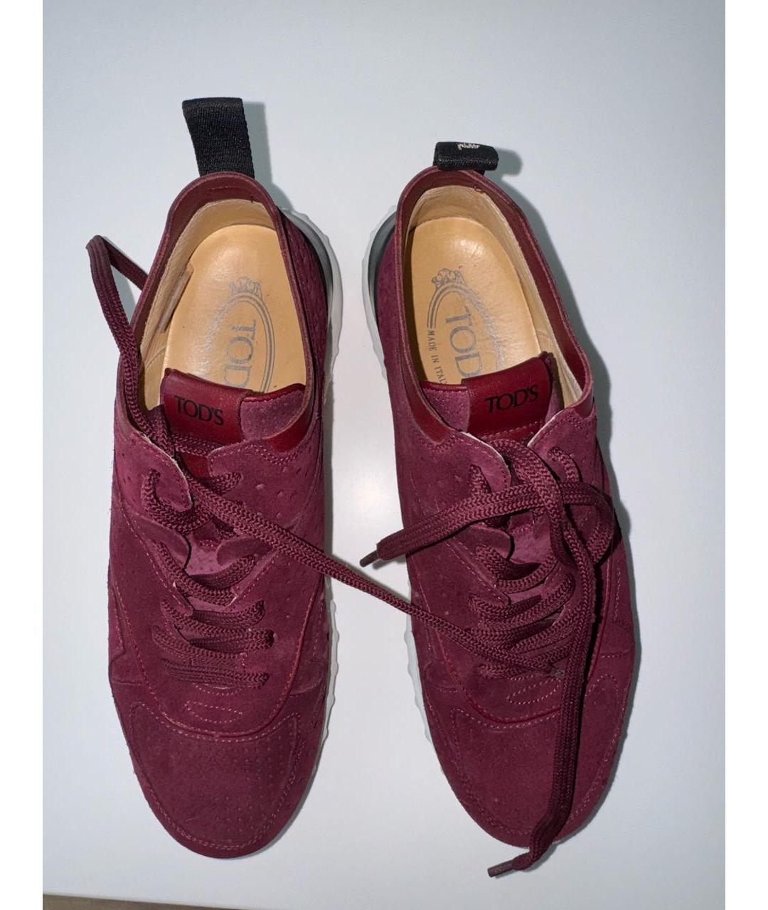 TOD'S Бордовые замшевые кроссовки, фото 2